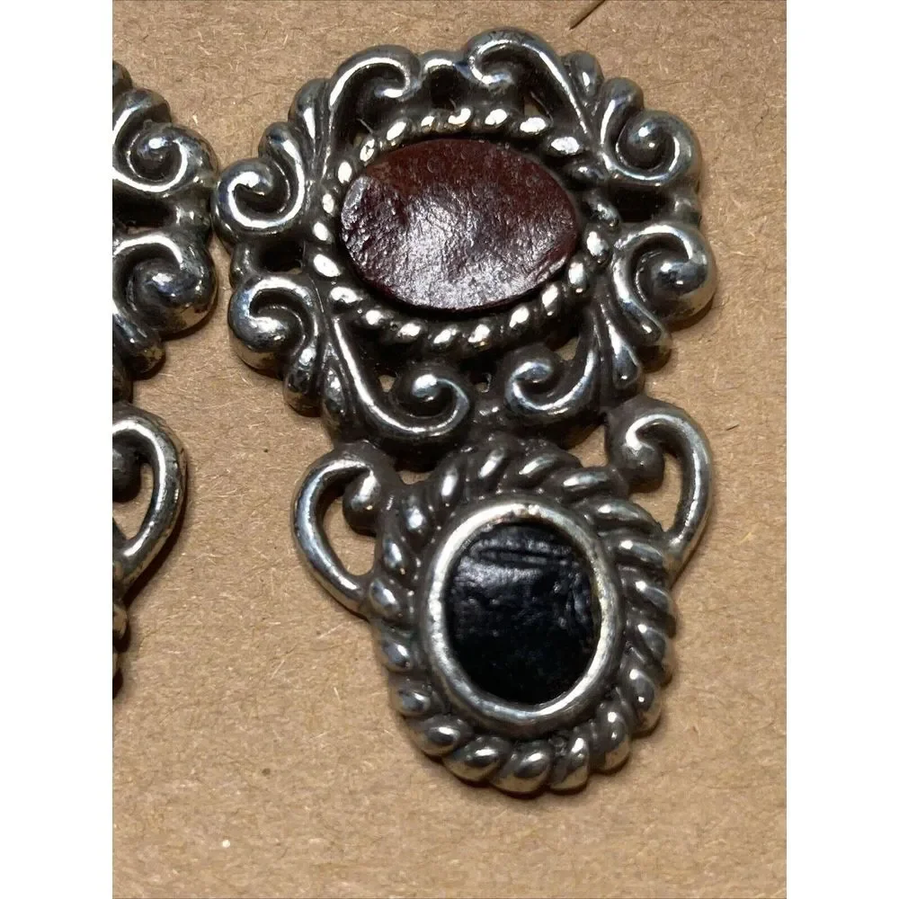 Brighton Retired Leather Black Brown EARRINGS Silver Tone‎